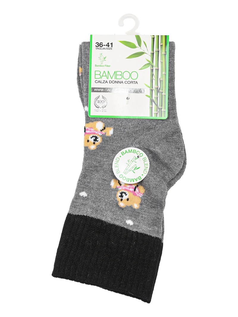 Calze corte da donna in fibra di bamboo con stampa orsacchiotti - grigio