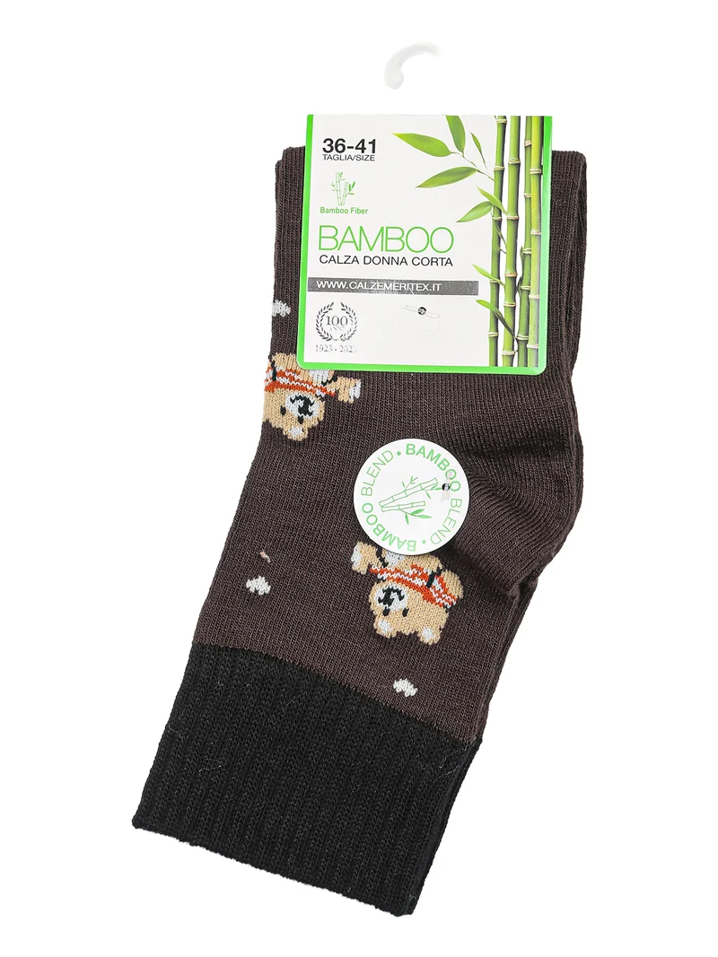 Calze corte da donna in fibra di bamboo con stampa orsacchiotti - moro