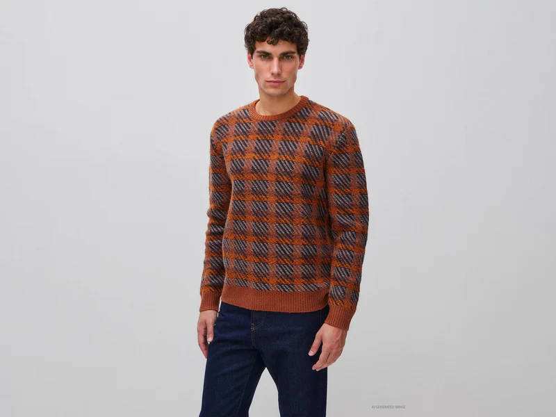 Tartan-Pullover aus Baumwoll-Woll-Mischung