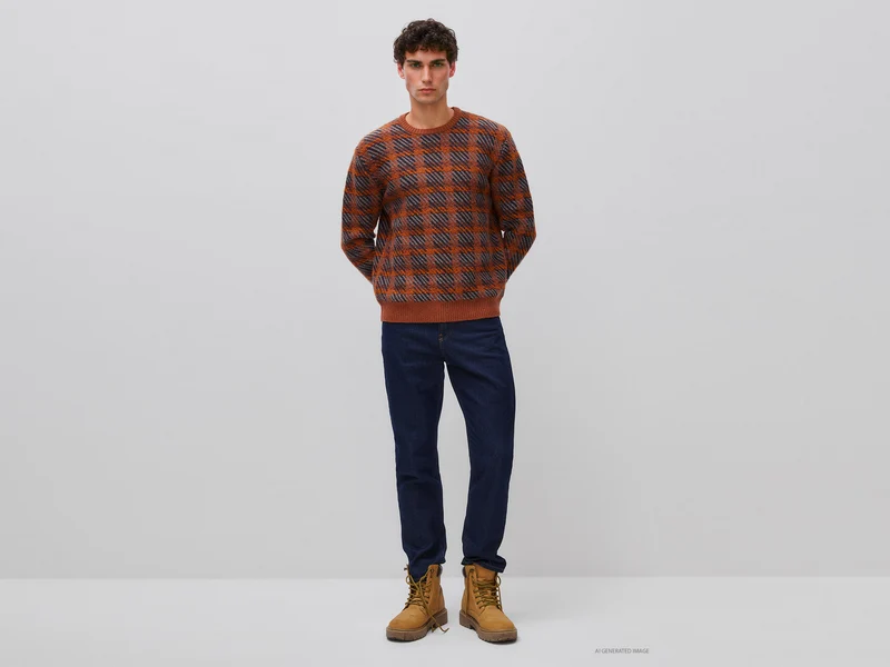 Tartan-Pullover aus Baumwoll-Woll-Mischung