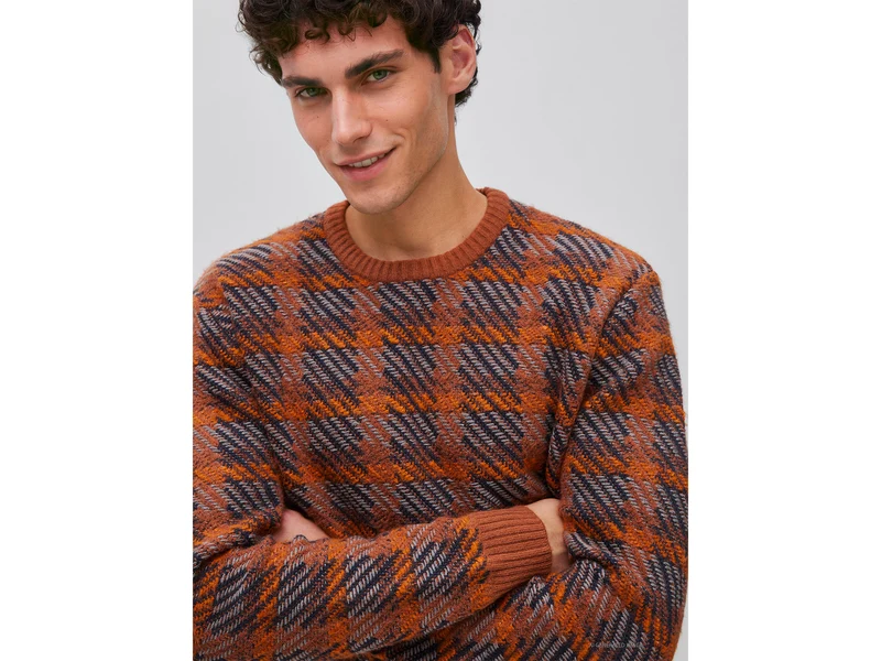 Tartan-Pullover aus Baumwoll-Woll-Mischung