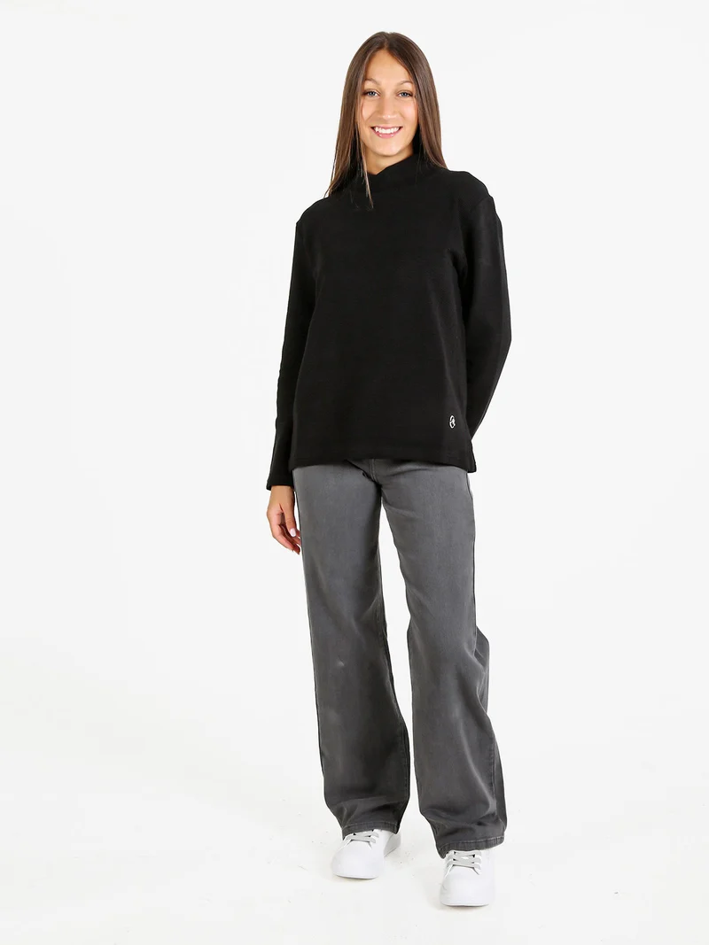 Maglia donna a maniche lunghe accollata - nero