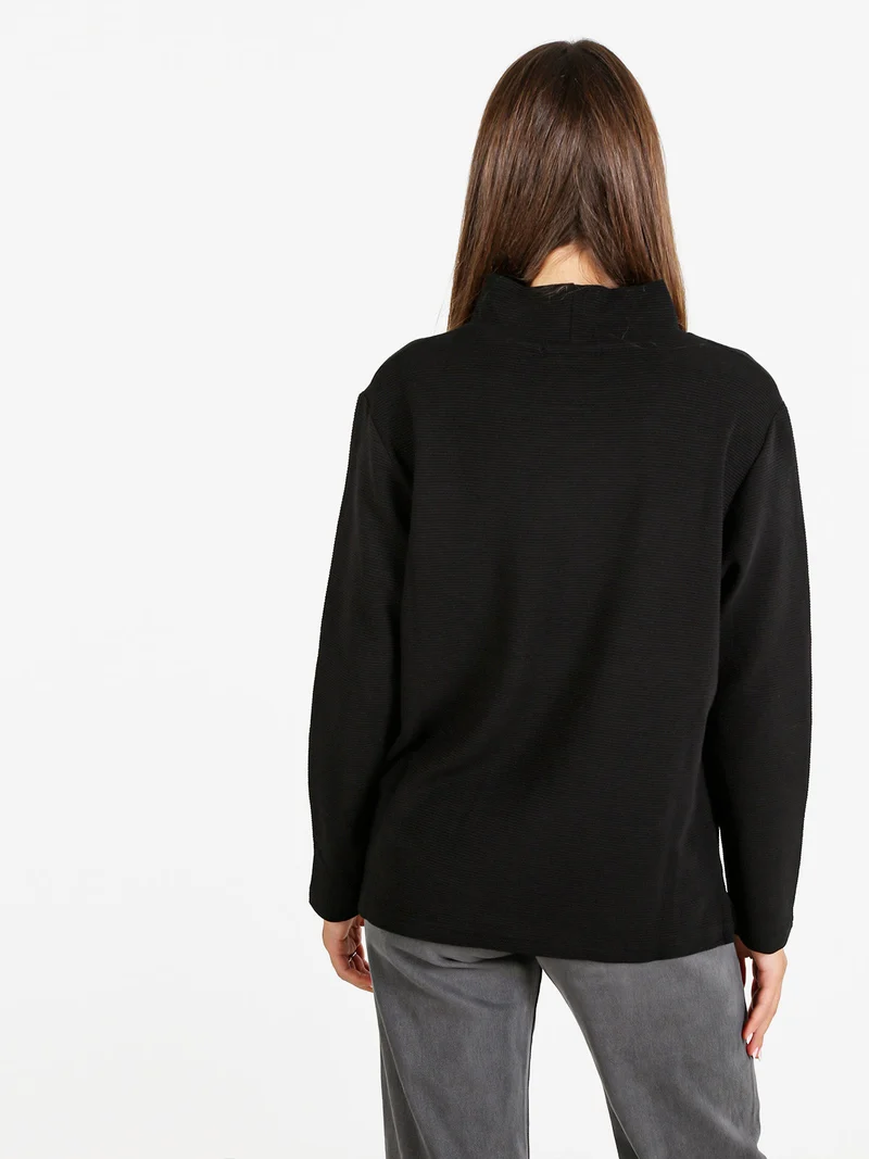 Maglia donna a maniche lunghe accollata - nero