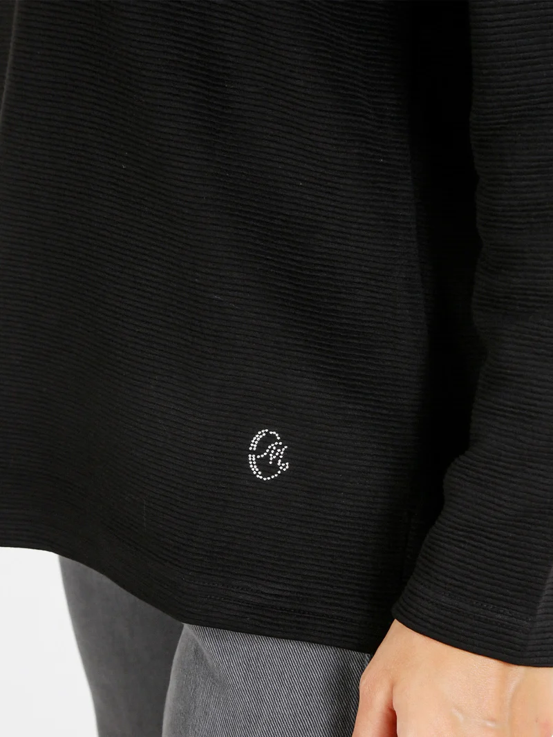 Maglia donna a maniche lunghe accollata - nero