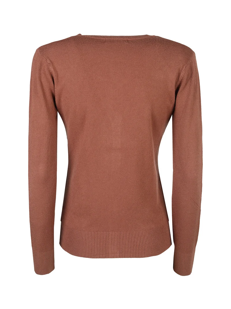 Cardigan donna in maglia con bottoni - cuoio