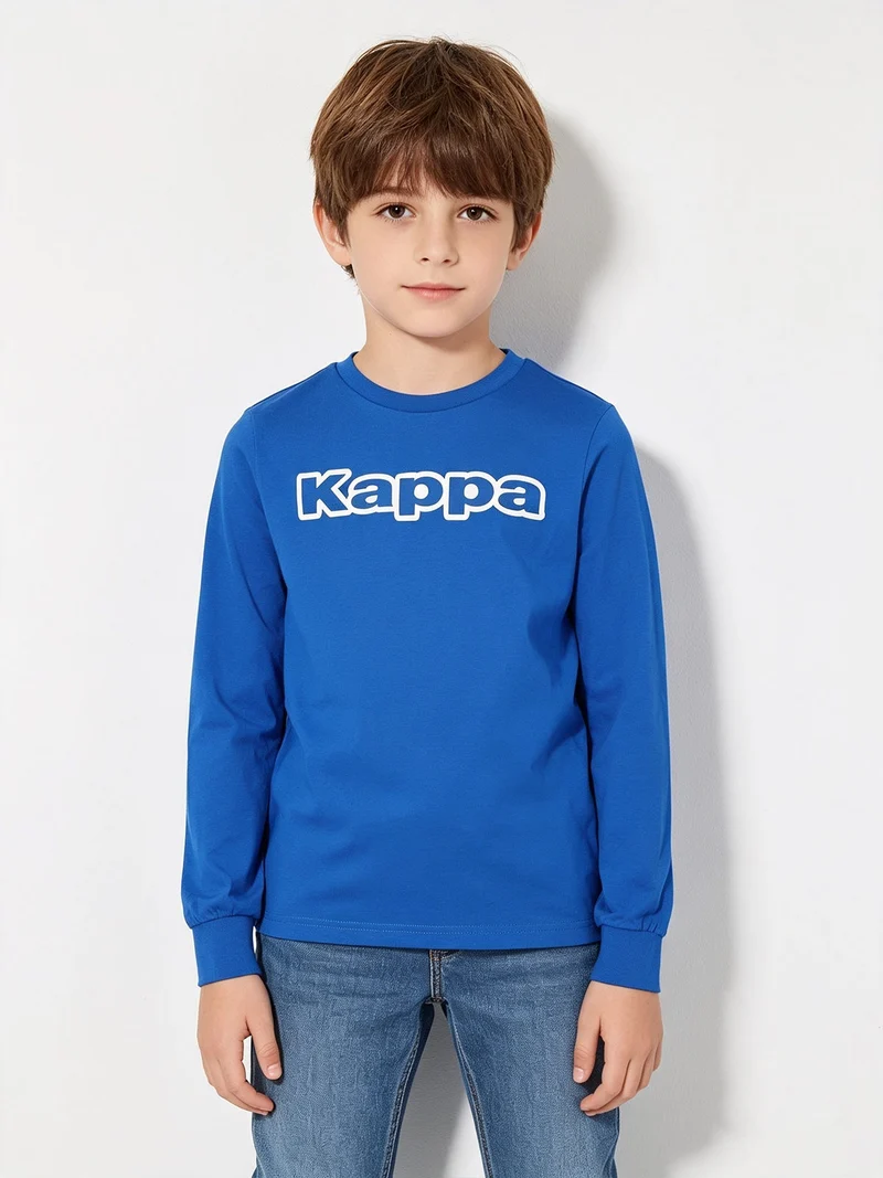 T-shirt girocollo da bambino a maniche lunghe con logo - blu