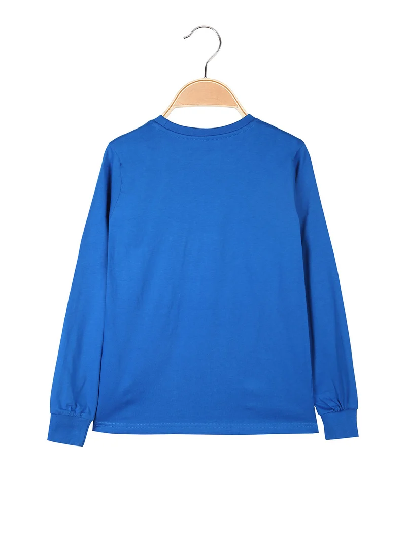T-shirt girocollo da bambino a maniche lunghe con logo - blu