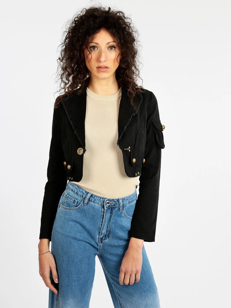 Blazer corto da donna in cotone - nero