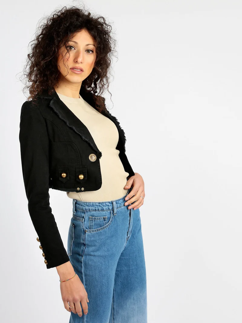 Blazer corto da donna in cotone - nero