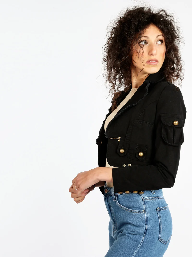 Blazer corto da donna in cotone - nero