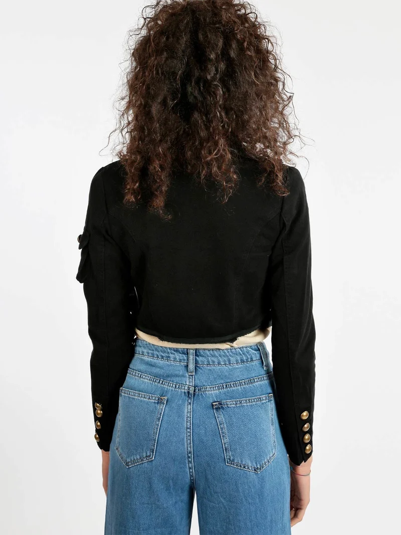 Blazer corto da donna in cotone - nero