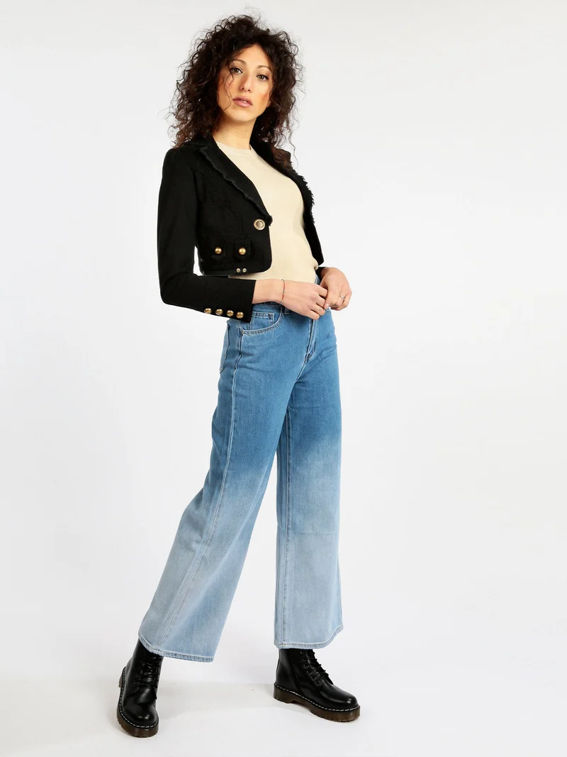 Blazer corto da donna in cotone - nero