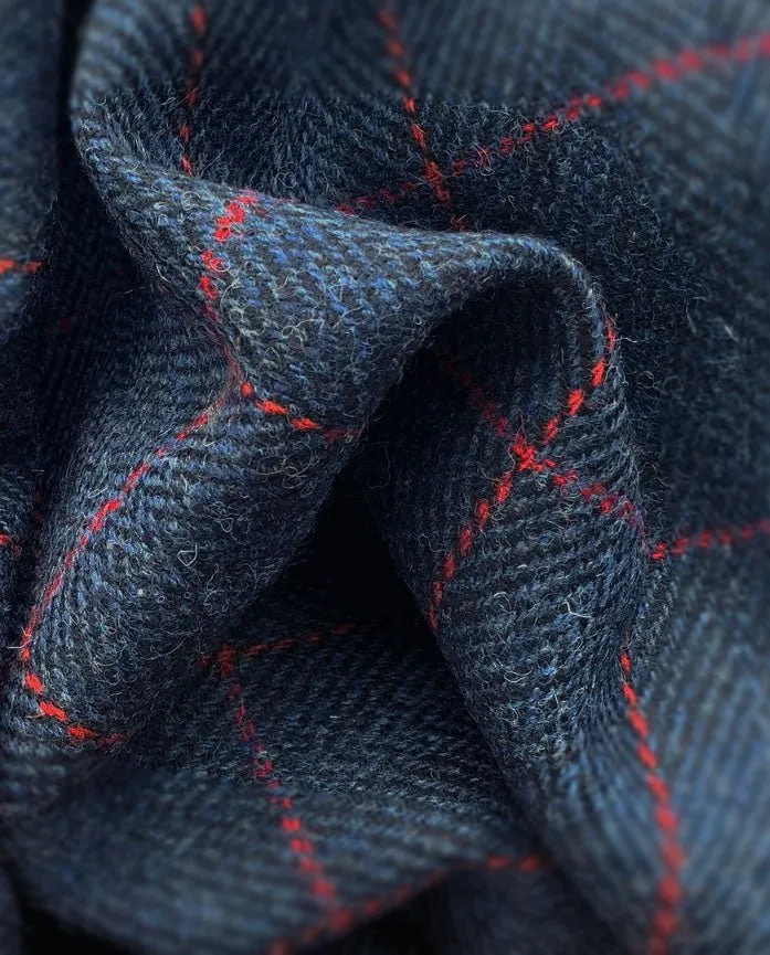 Henry Cap - blaue Harris Tweed Mütze mit rotem Karo