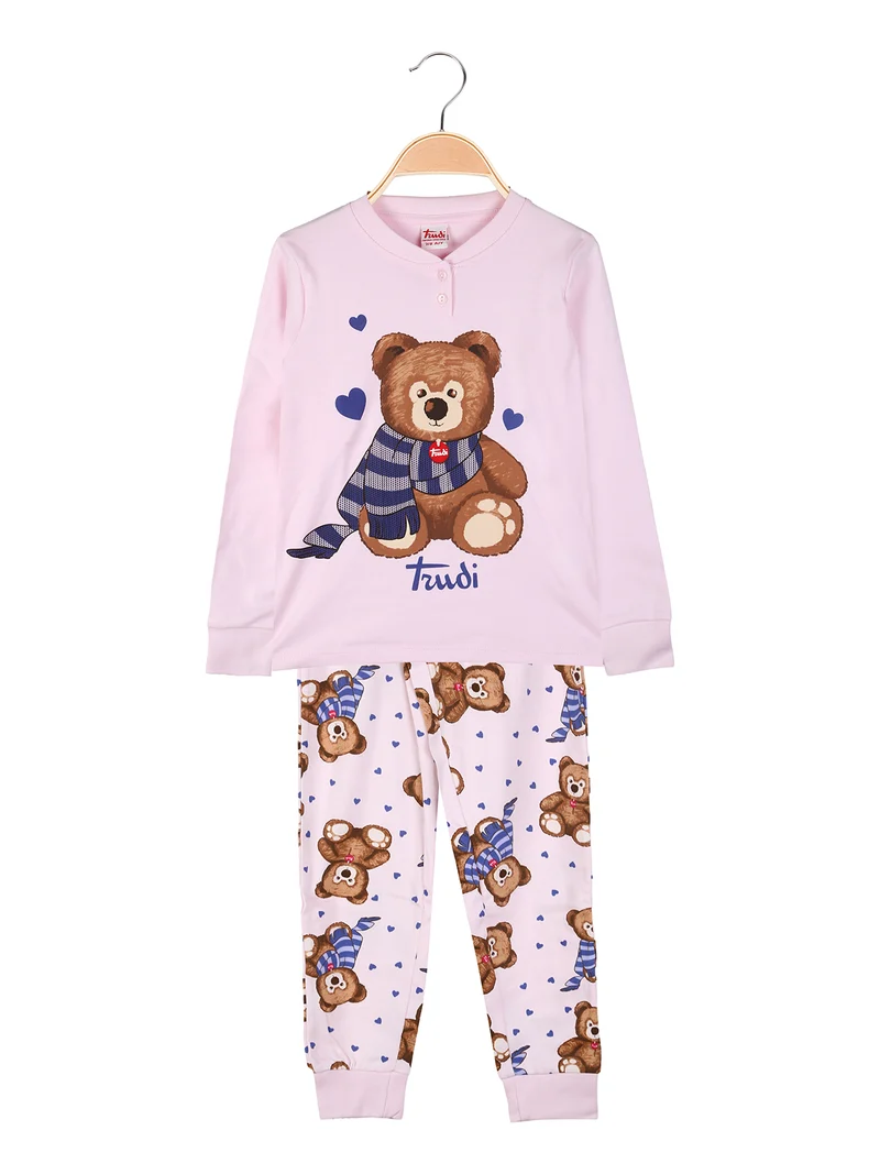 Pigiama lungo da bambina in cotone interlock con stampa cuori - rosa