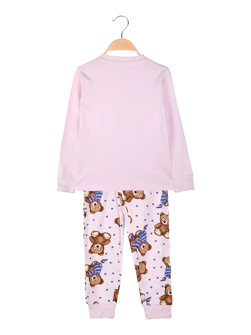 Pigiama lungo da bambina in cotone interlock con stampa cuori - rosa