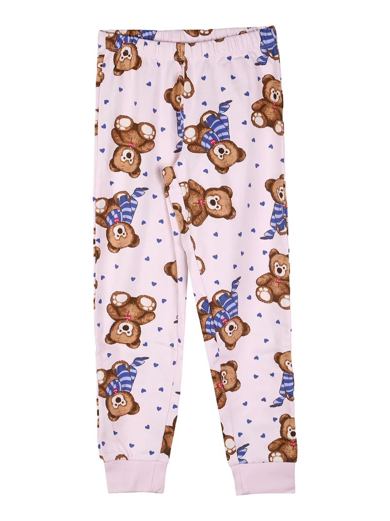 Pigiama lungo da bambina in cotone interlock con stampa cuori - rosa