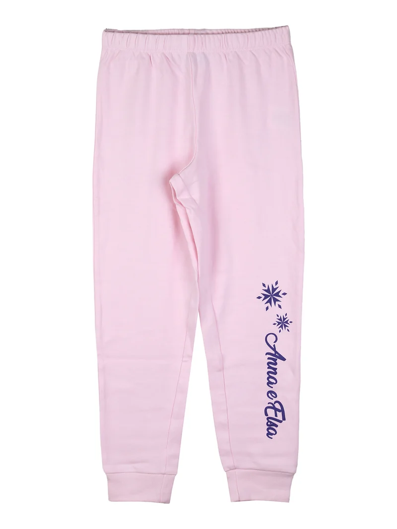 Frozen pigiama lungo da bambina in cotone interlock con stampe - rosa