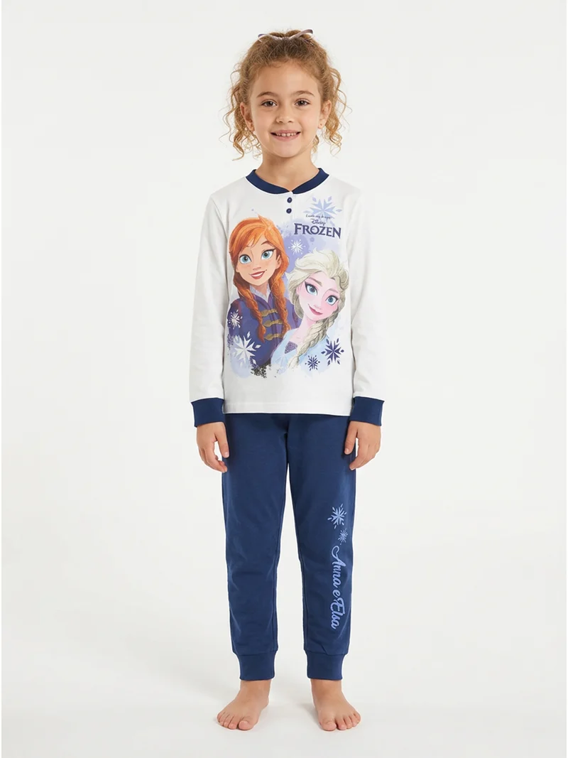 Frozen pigiama lungo da bambina in cotone interlock con stampe - blu
