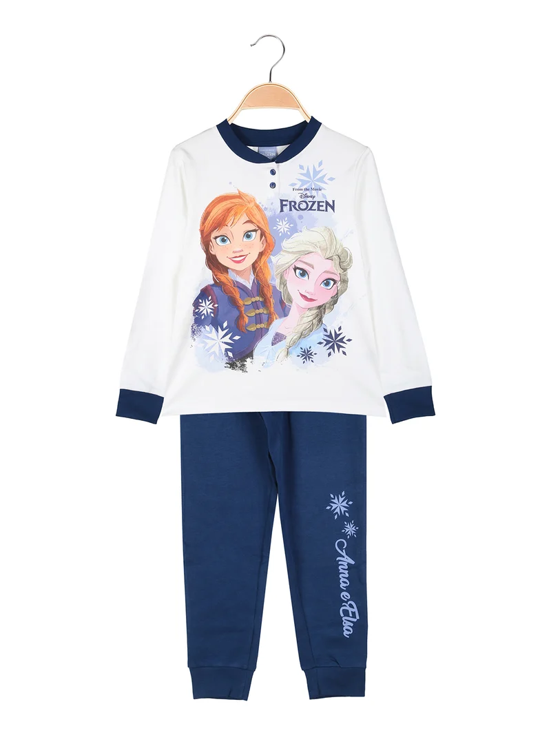 Frozen pigiama lungo da bambina in cotone interlock con stampe - blu