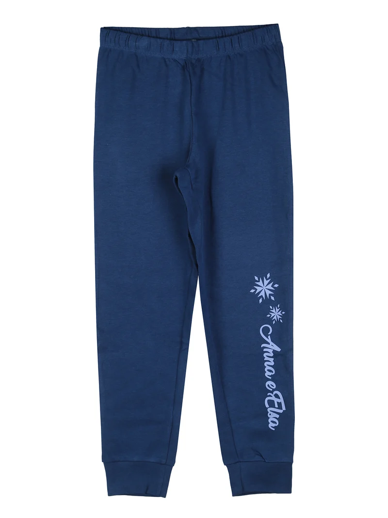 Frozen pigiama lungo da bambina in cotone interlock con stampe - blu