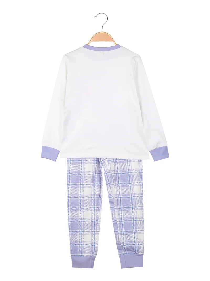 Minnie pigiama lungo da bambina in cotone interlock con pantaloni a quadri - panna