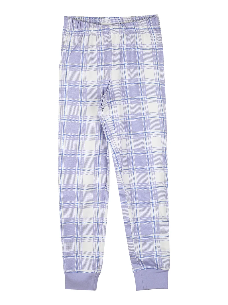 Minnie pigiama lungo da bambina in cotone interlock con pantaloni a quadri - panna