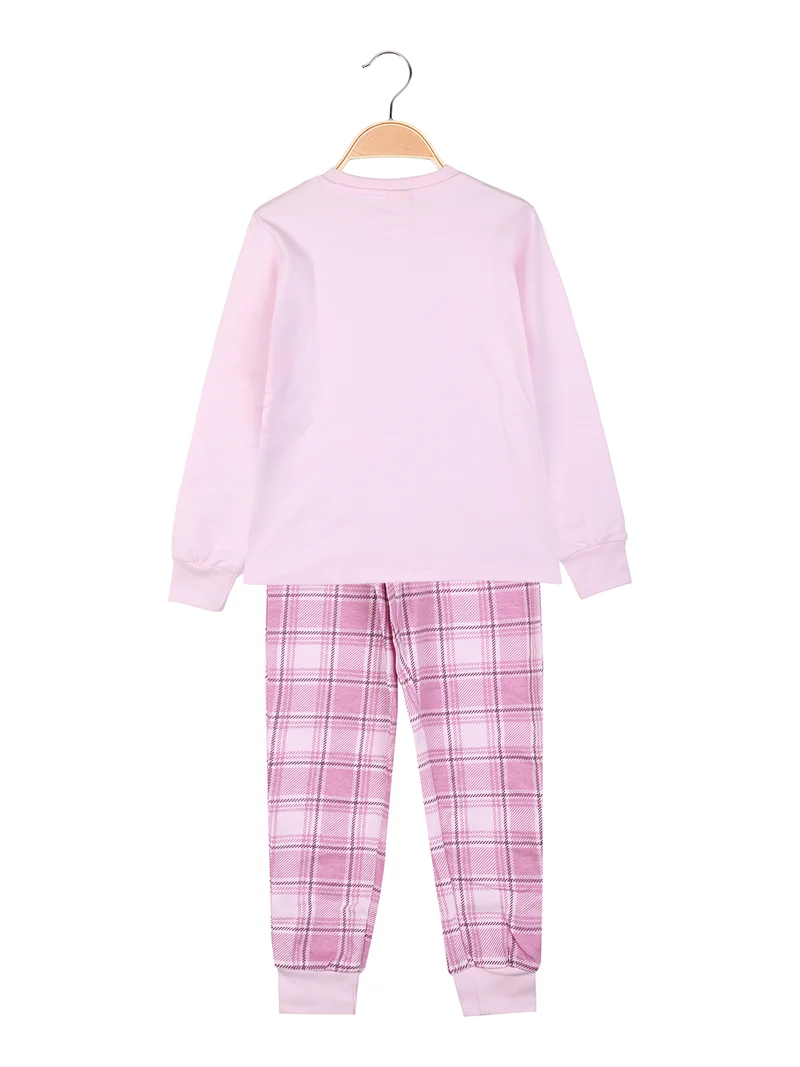 Minnie pigiama lungo da bambina in cotone interlock con pantaloni a quadri - rosa