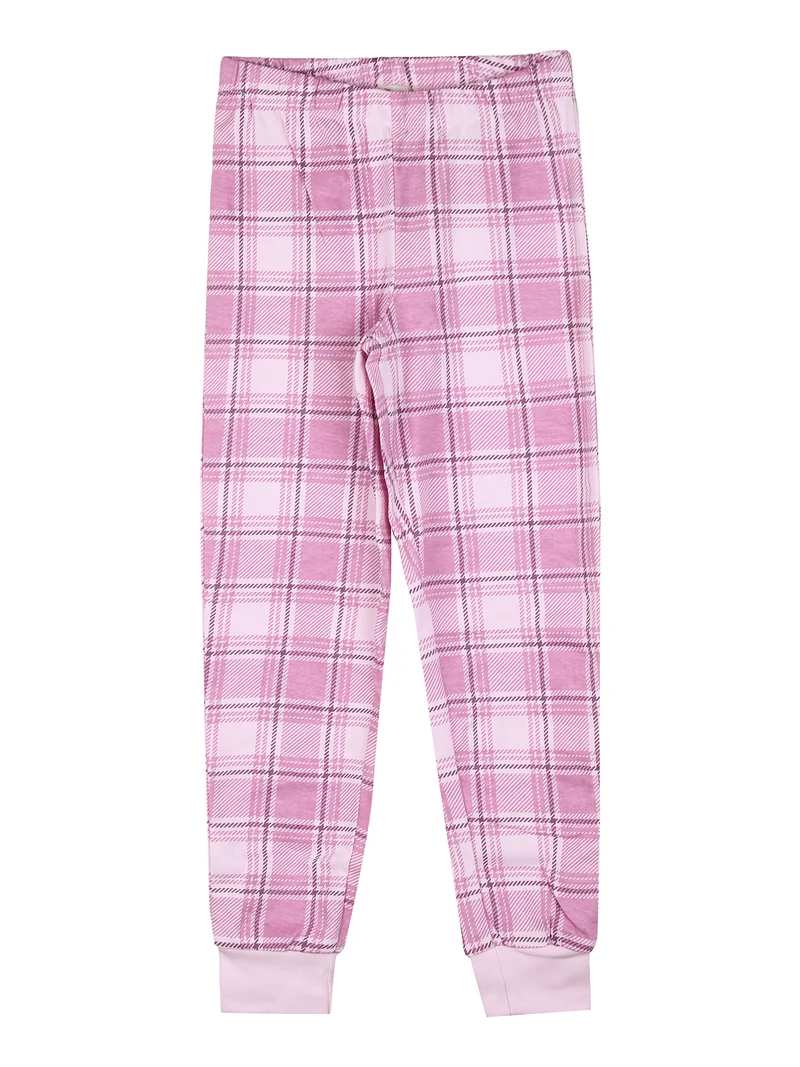 Minnie pigiama lungo da bambina in cotone interlock con pantaloni a quadri - rosa