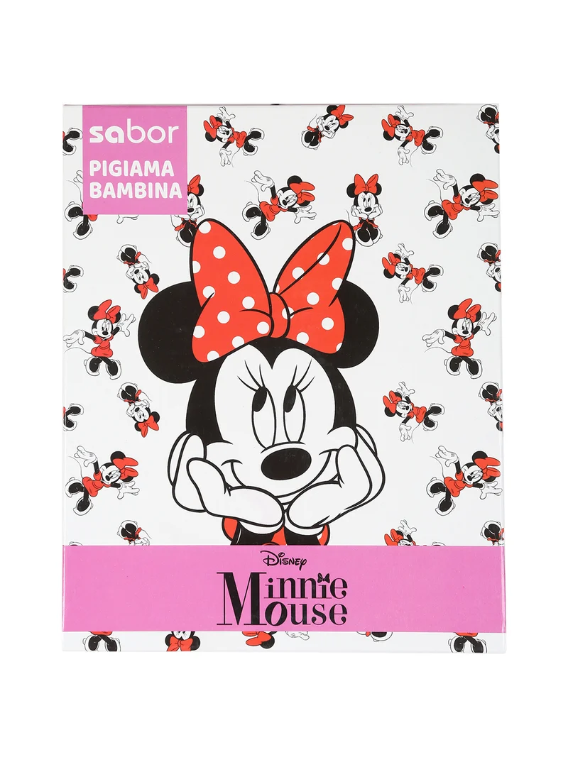 Minnie pigiama lungo da bambina in cotone interlock con pantaloni a quadri - rosa