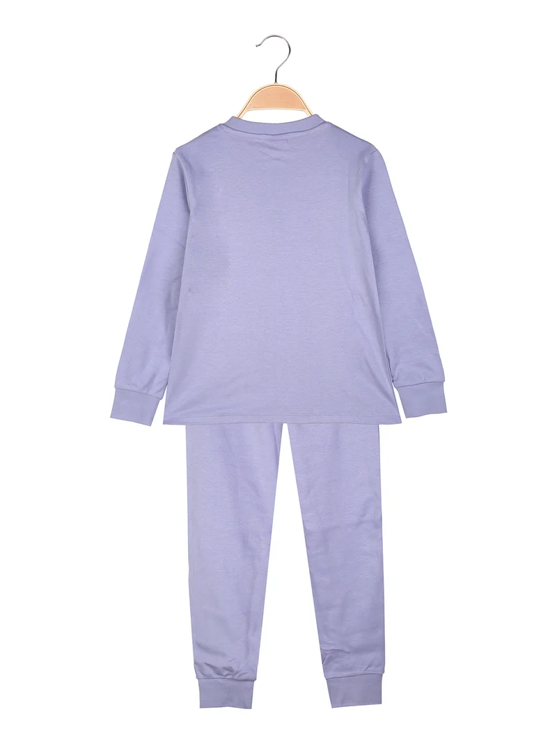 Stitch pigiama lungo da bambina in cotone interlock con stampe - lilla