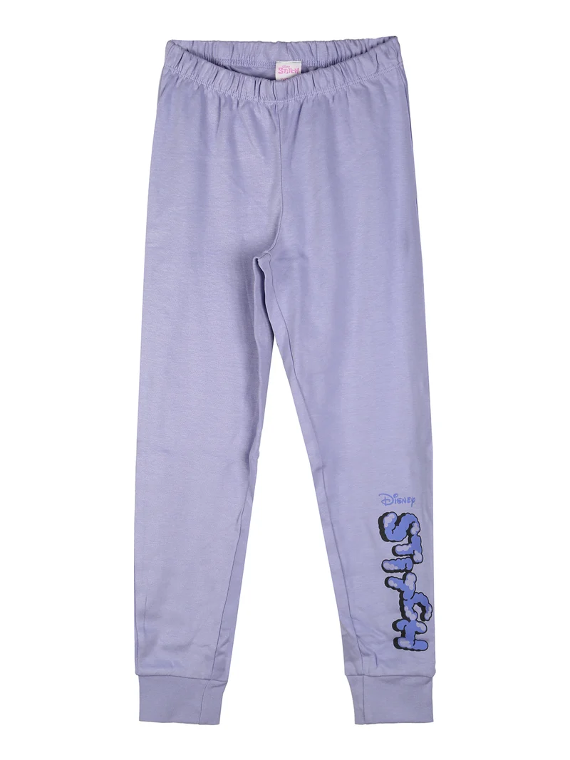 Stitch pigiama lungo da bambina in cotone interlock con stampe - lilla