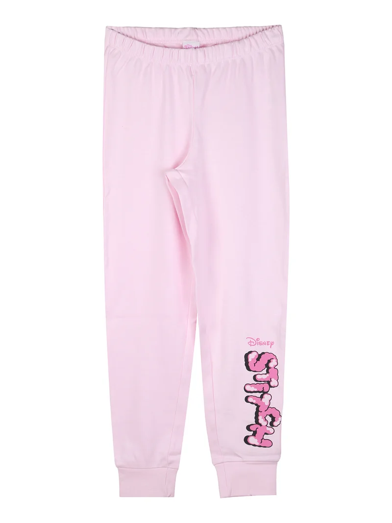Stitch pigiama lungo da bambina in cotone interlock con stampe - rosa