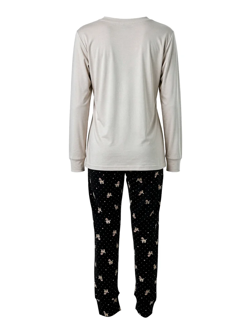 COLETTE Pigiama donna in cotone interlock con stampe disegni - sabbia