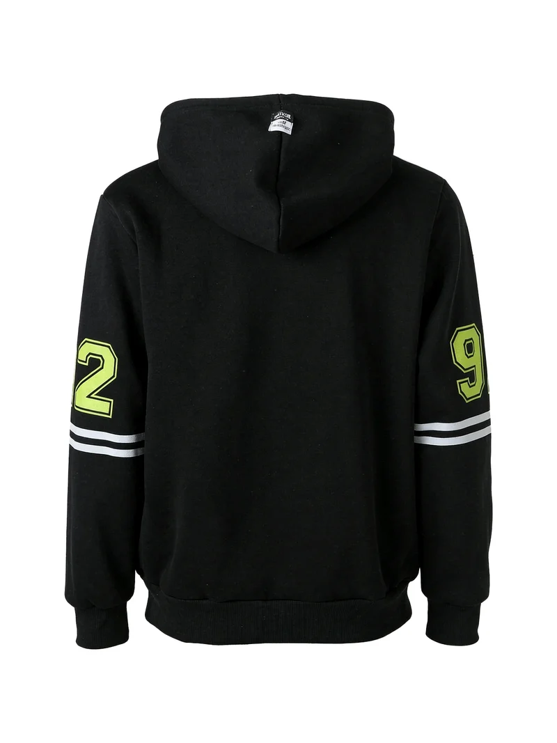 Felpa pesante da uomo con cappuccio e zip - nero