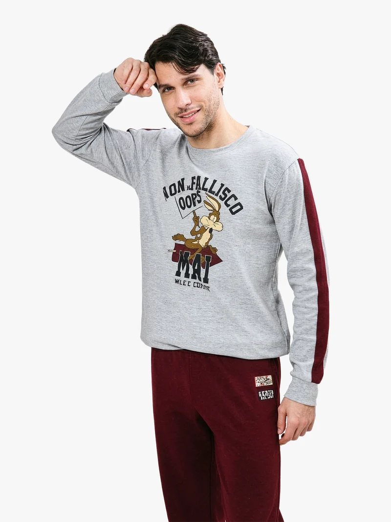 Pigiama lungo da uomo con stampe - grigio