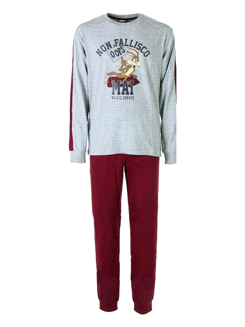 Pigiama lungo da uomo con stampe - grigio