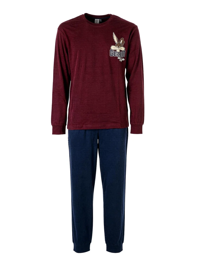 Pigiama lungo da uomo con stampe - bordeaux