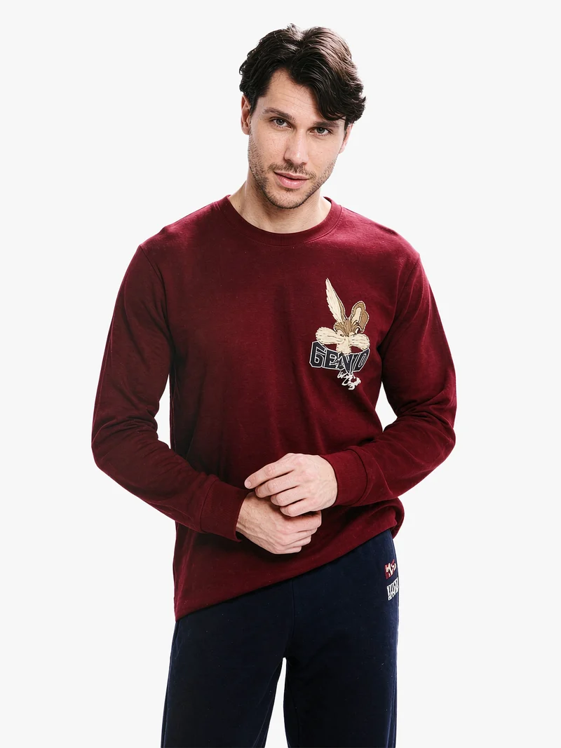 Pigiama lungo da uomo con stampe - bordeaux