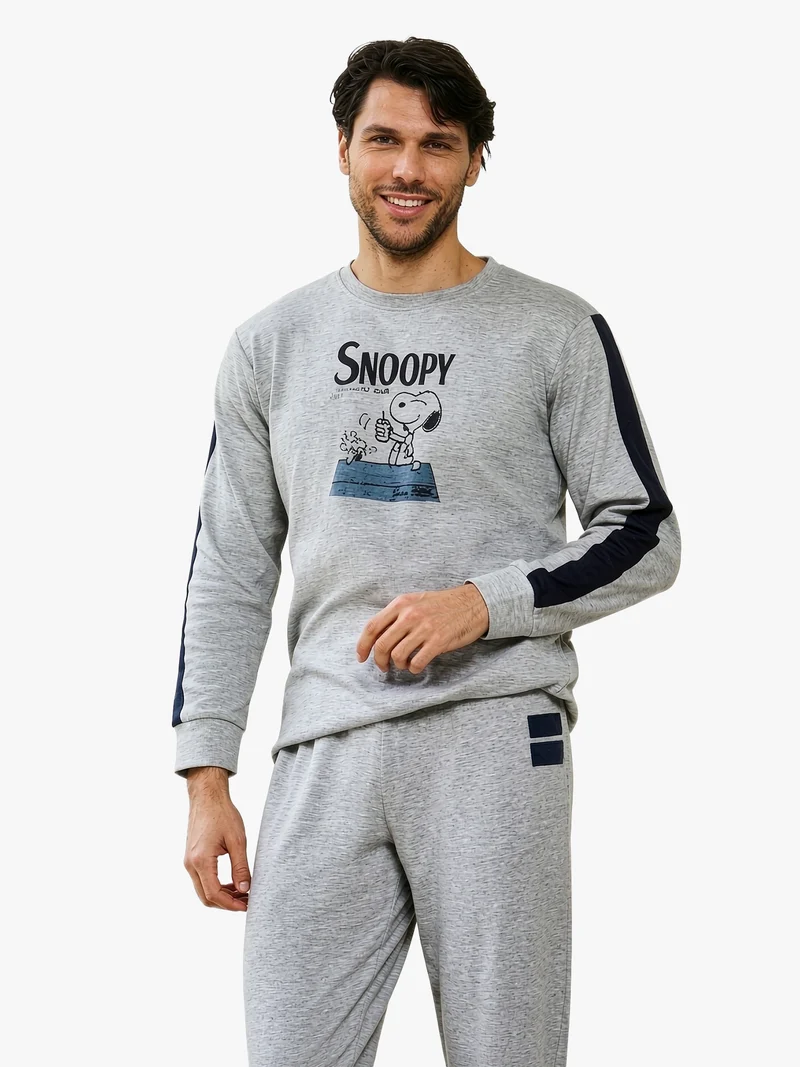 Pigiama lungo da uomo in cotone interlock - grigio