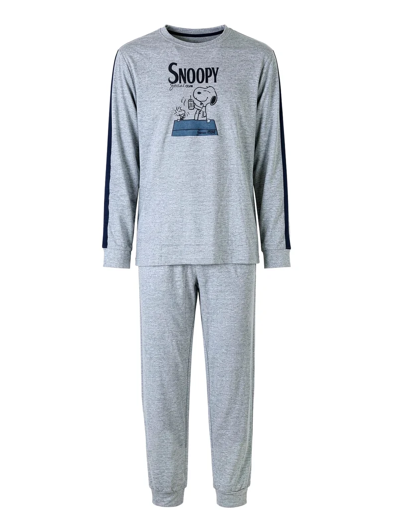 Pigiama lungo da uomo in cotone interlock - grigio
