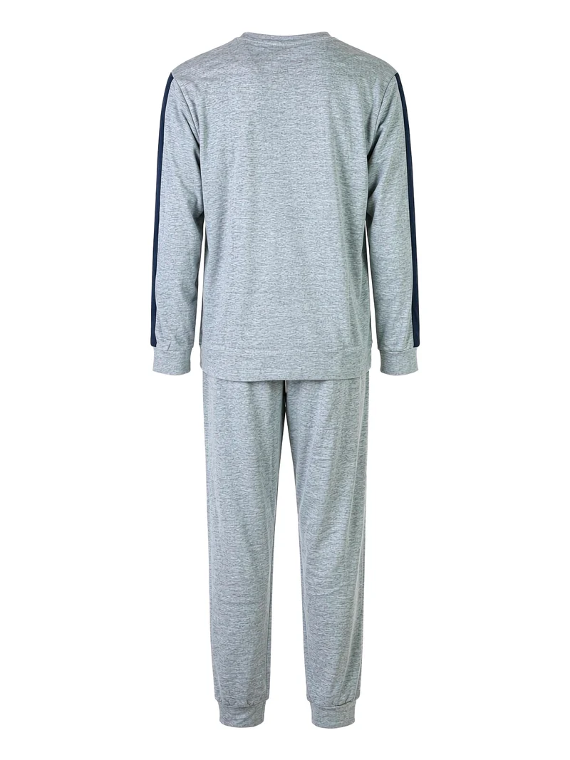 Pigiama lungo da uomo in cotone interlock - grigio