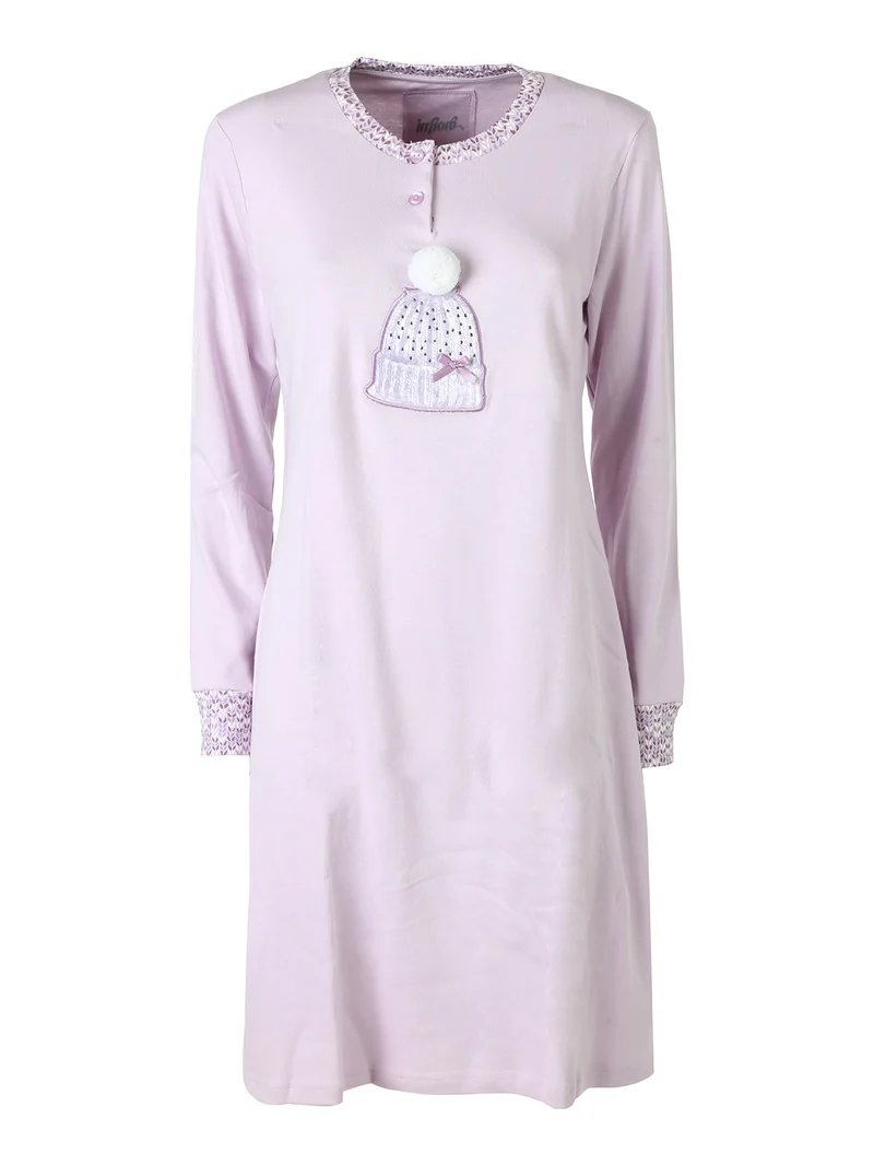 BEANIE Camicia da notte a maniche lunghe da donna in cotone interlock - lilla