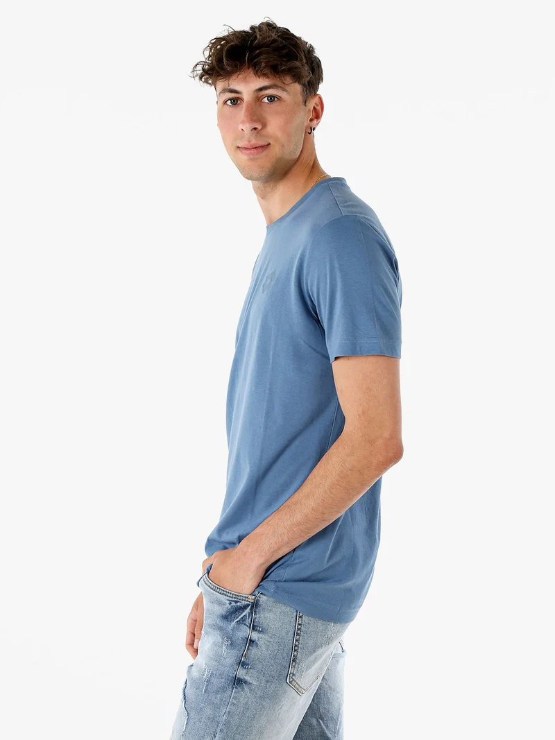 T-shirt girocollo da uomo in misto cotone - bluette