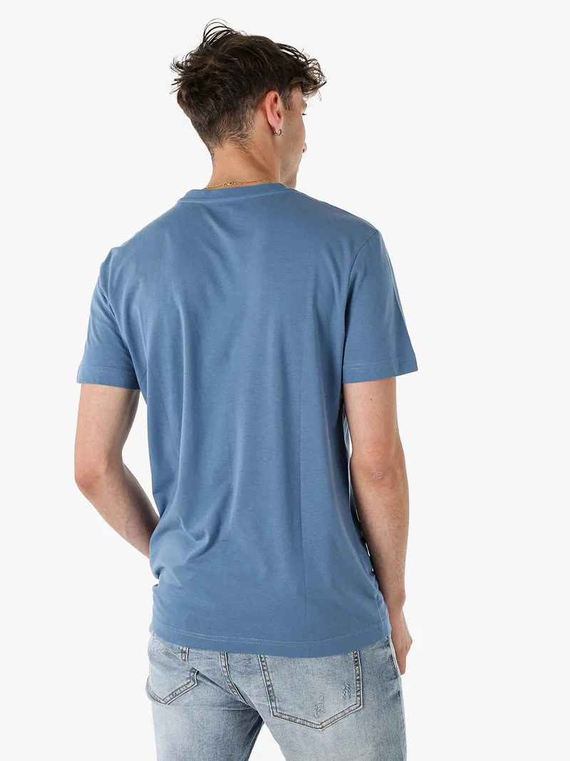 T-shirt girocollo da uomo in misto cotone - bluette