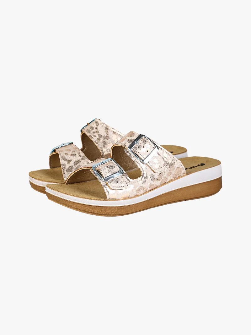 Ciabatte donna con doppia fascia animalier e fibbie - rosa