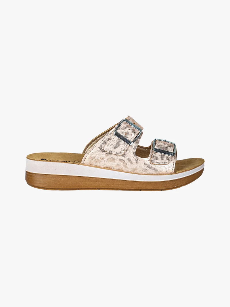 Ciabatte donna con doppia fascia animalier e fibbie - rosa