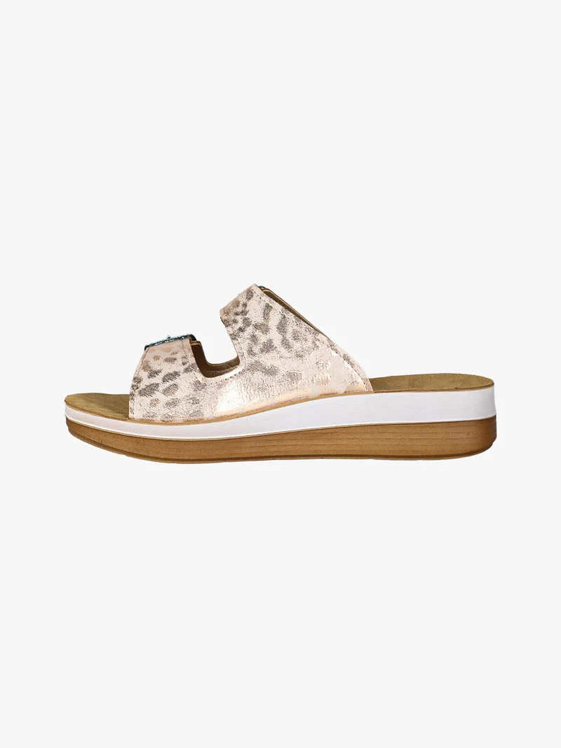 Ciabatte donna con doppia fascia animalier e fibbie - rosa