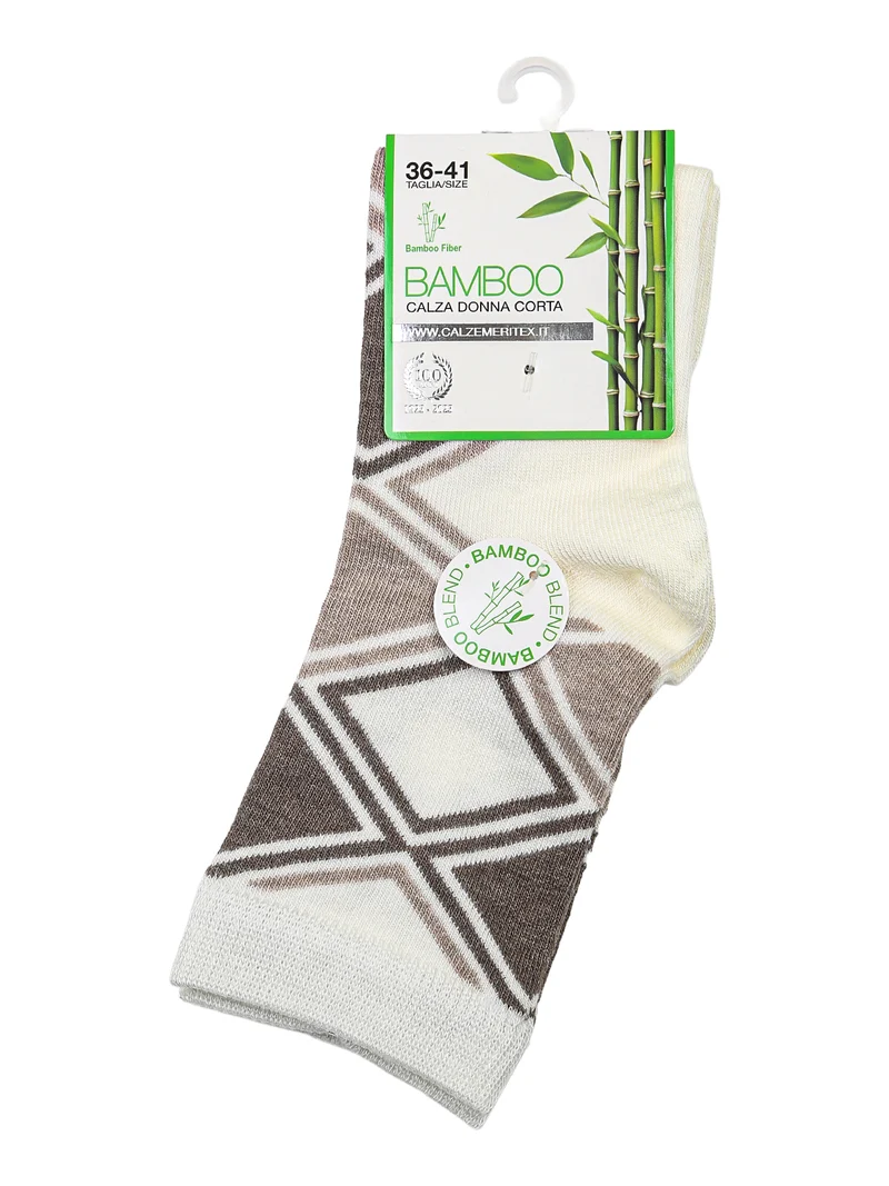Calze corte donna in fibra di bamboo con stampa geometrica - panna