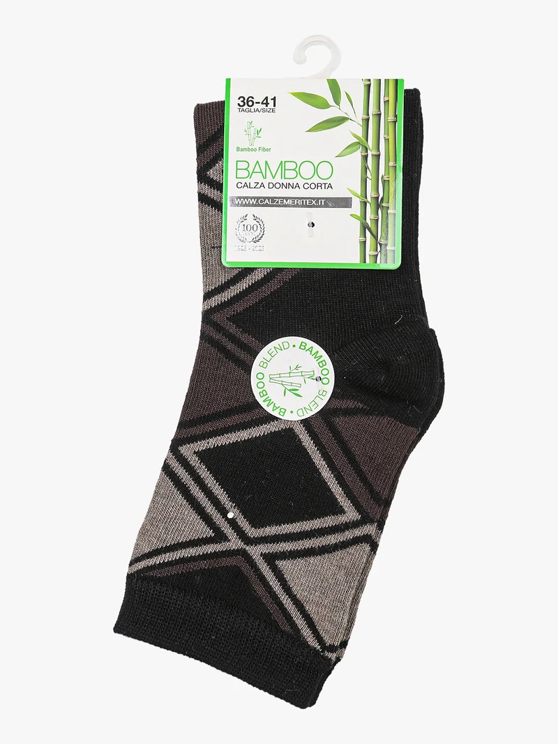 Calze corte donna in fibra di bamboo con stampa geometrica - taupe