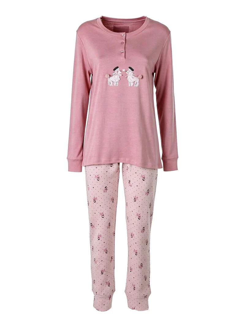 COLETTE Pigiama donna in cotone interlock con stampe disegni - rosa